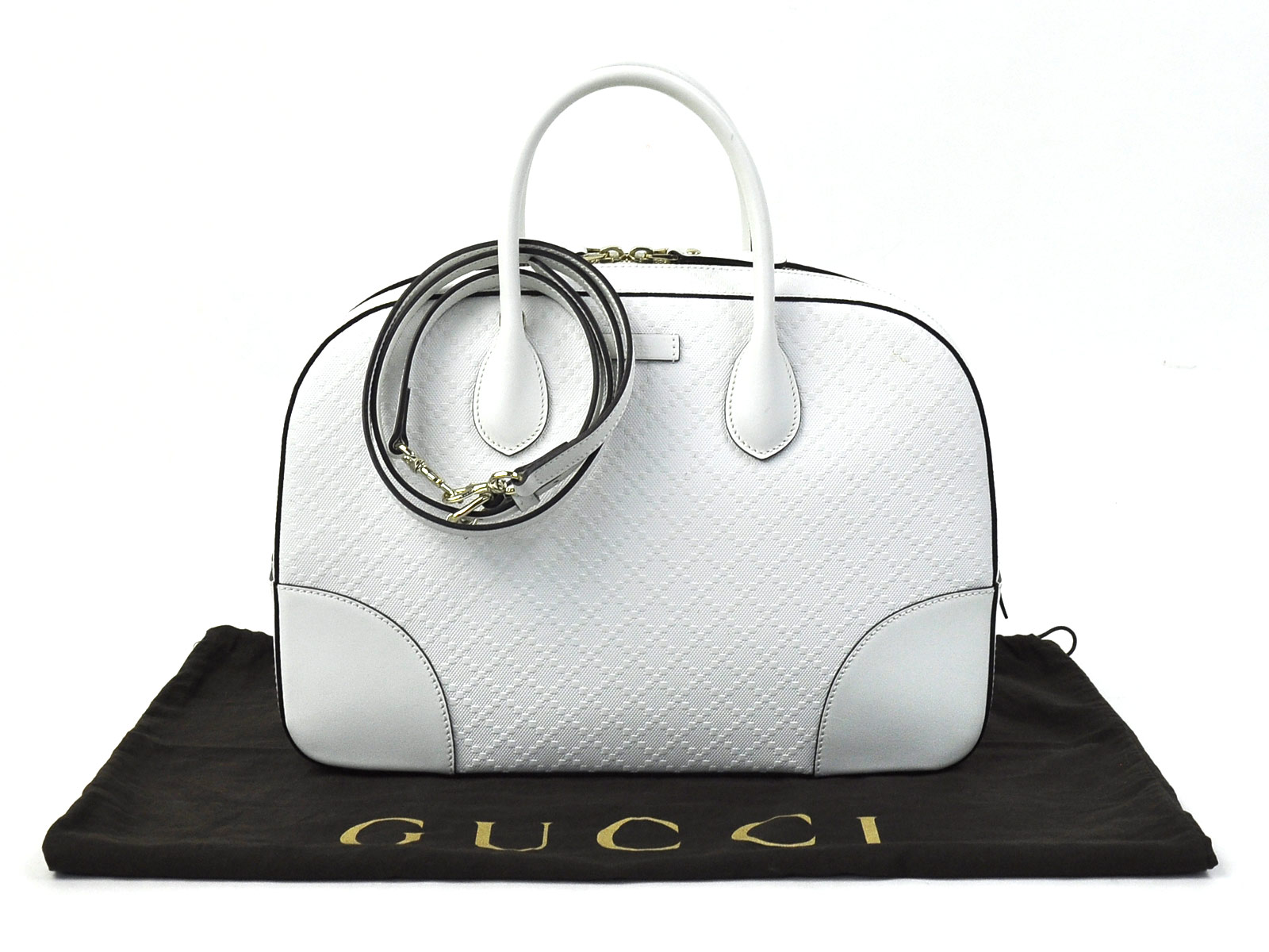 Auth GUCCI Diamante 2-Way Handbag Shoulder Bag White PVC/Leather - 92431 | eBay