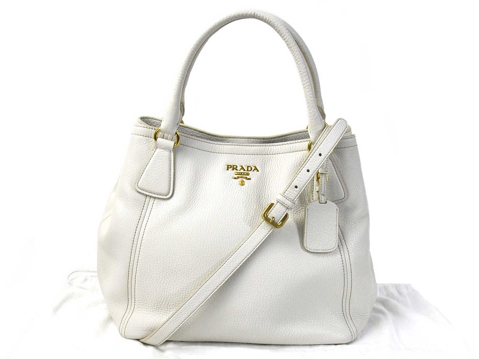 Auth PRADA 2-Way Handbag Shoulder Bag White Leather/Goldtone - 93883 | eBay