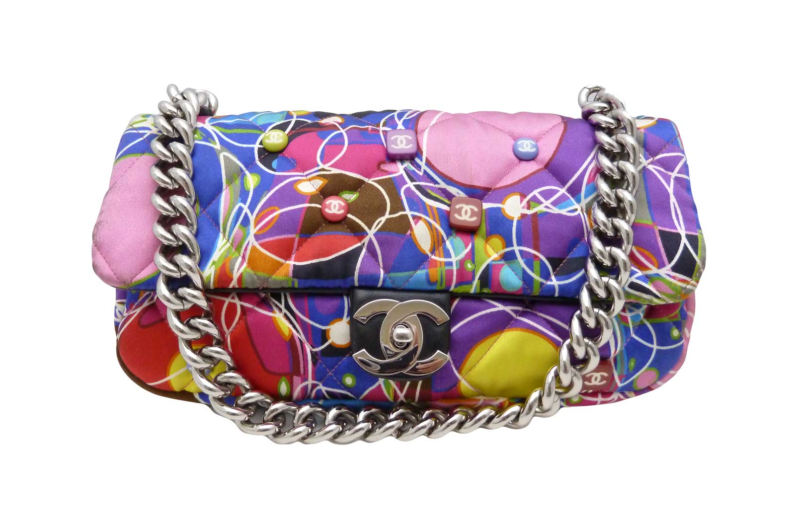 Auth CHANEL CC Logo Kaleidoscope Chain Shoulder Bag Multi-color Satin - e10649 | eBay
