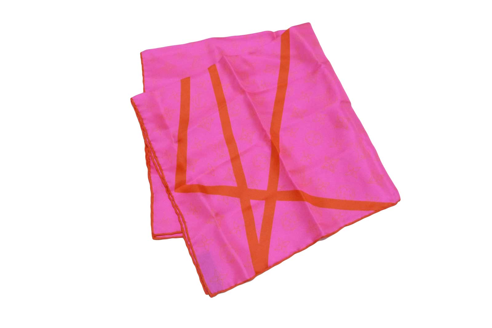 Auth Louis Vuitton Monogram Print Handkerchief Scarf Hot Pink/Orange Silk e11065 | eBay