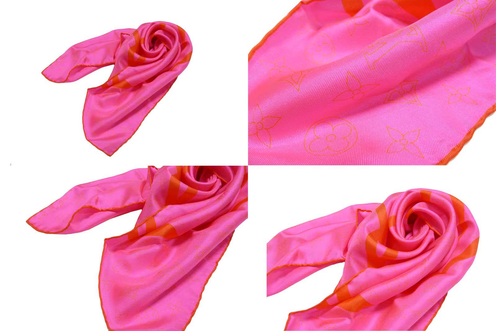 Auth Louis Vuitton Monogram Print Handkerchief Scarf Hot Pink/Orange Silk e11065 | eBay