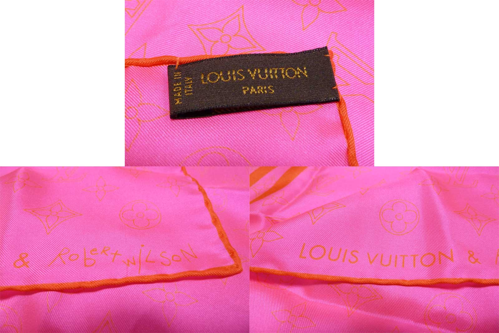 Auth Louis Vuitton Monogram Print Handkerchief Scarf Hot Pink/Orange Silk e11065 | eBay