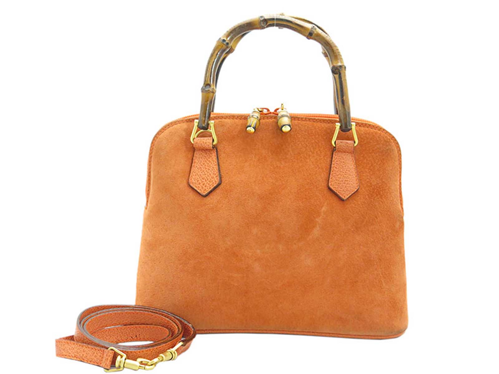 Auth GUCCI Bamboo 2-way Handbag Shoulder Bag Orange Suede/Leather Gold - e11344 | eBay