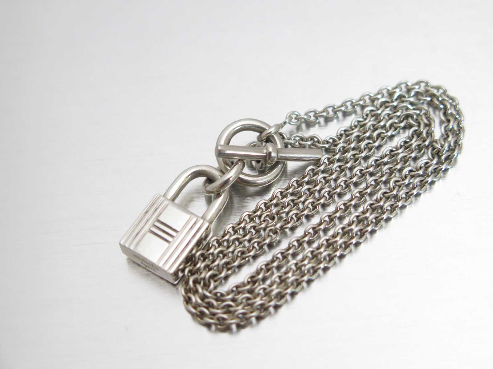 Auth HERMES Kelly Cadena Motif Chain Necklace Sterling Silver AG 925