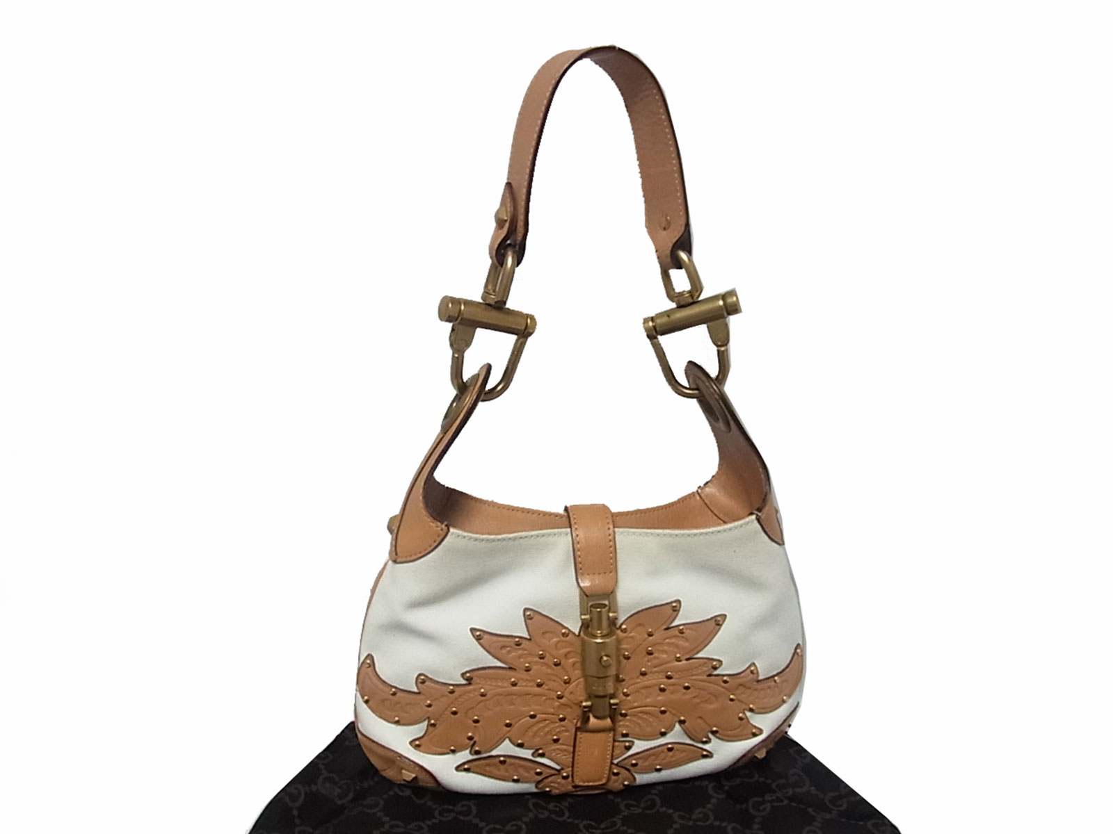 Auth GUCCI Jackie Small Handbag Beige/Brown Canvas/Leather Gold - e11792 | eBay