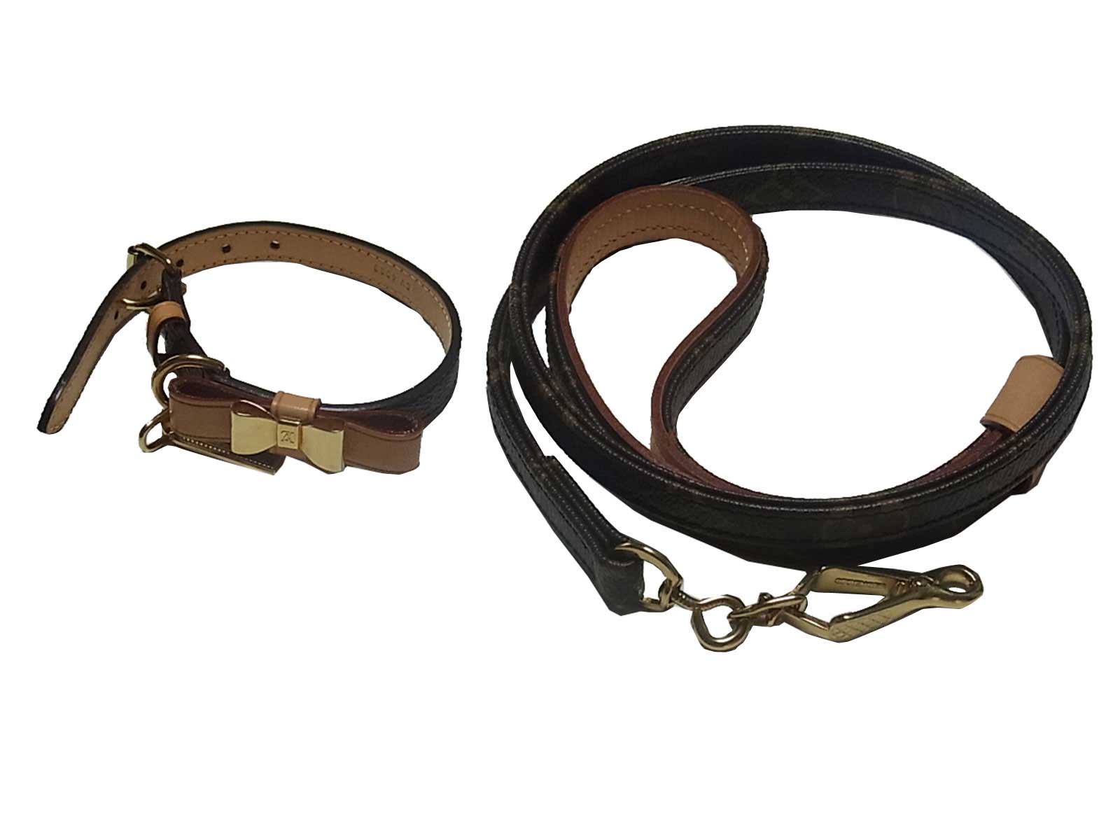 Auth Louis Vuitton Monogram Canvas Baxter Xsmall Dog Collar and Leash
