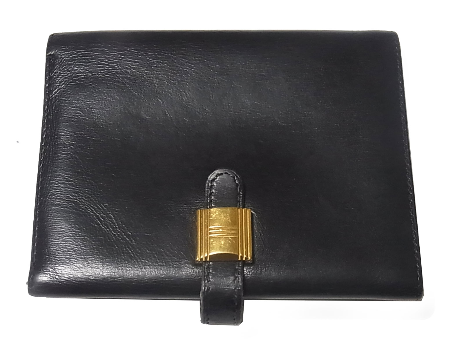 Auth HERMES H-logo Circle X ( 1994 ) Bi-fold Short Wallet Black Leather e12234 | eBay