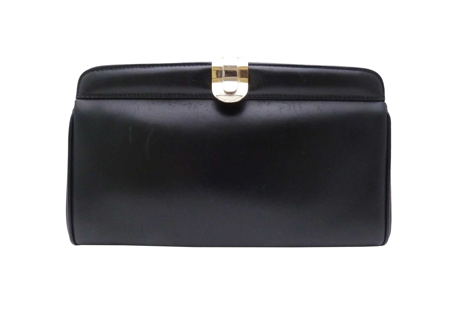 Auth GUCCI Clutch Purse Handbag Black Leather Gold/Leather - e12600