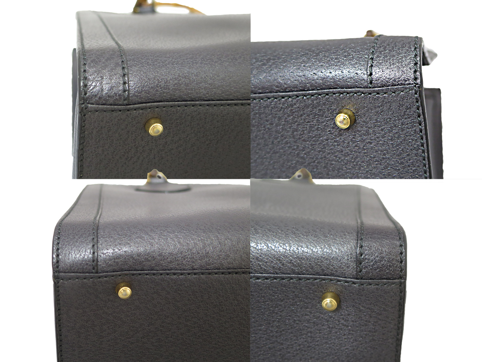 Auth GUCCI Bamboo Handbag Dark Gray Leather Goldtone Hardware - e12705 | eBay