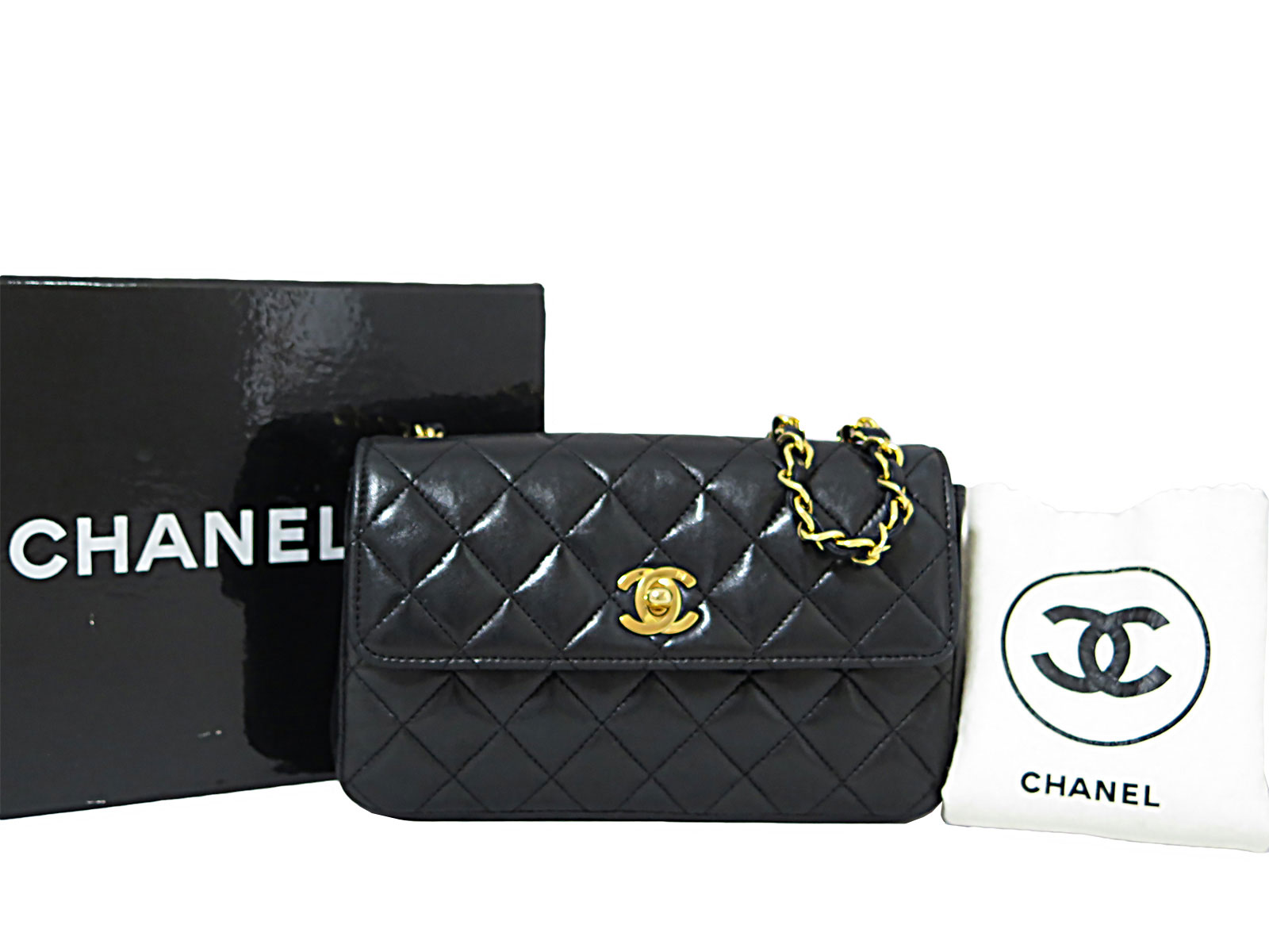 Chanel Calfskin Logo Flap Bag auth chanel cc logo small mini flap bag shoulder bag black Chanel Calfskin Logo Flap Bag auth chanel cc logo small mini flap bag shoulder bag black