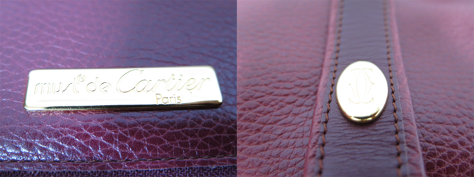 Auth Cartier Must De Cartier Tote Bag Shoulder Bag Burgundy Leather