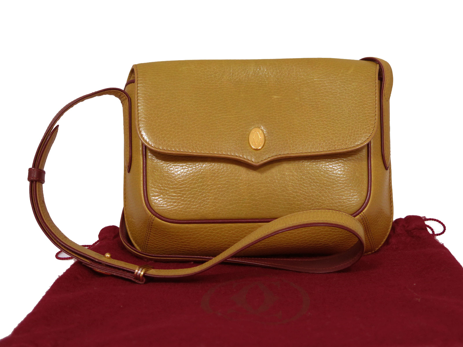 Auth Cartier Must De Cartier Shoulder Bag Mustard Leather - e13591 | eBay