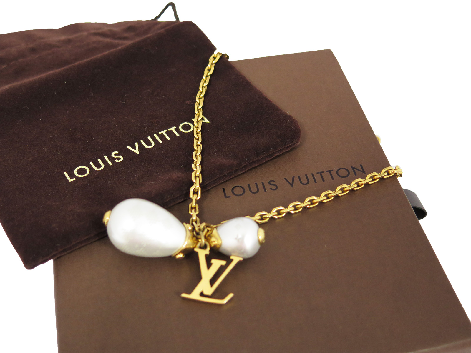 Auth Louis Vuitton Damier Perle Chain Necklace Goldtone Faux Pearls - e14226 | eBay