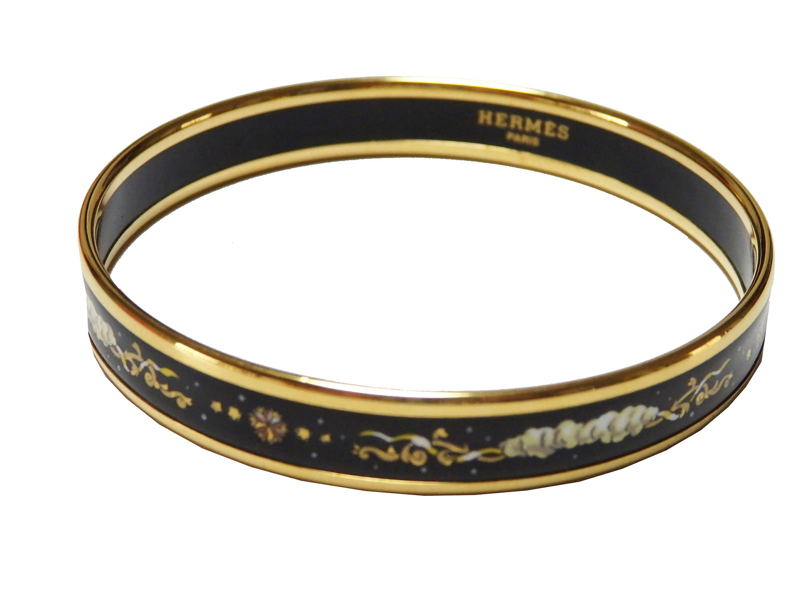 Auth HERMES Narrow Cloisonne Bangle Bracelet Black Enamel/Goldtone w/Box e15621 eBay