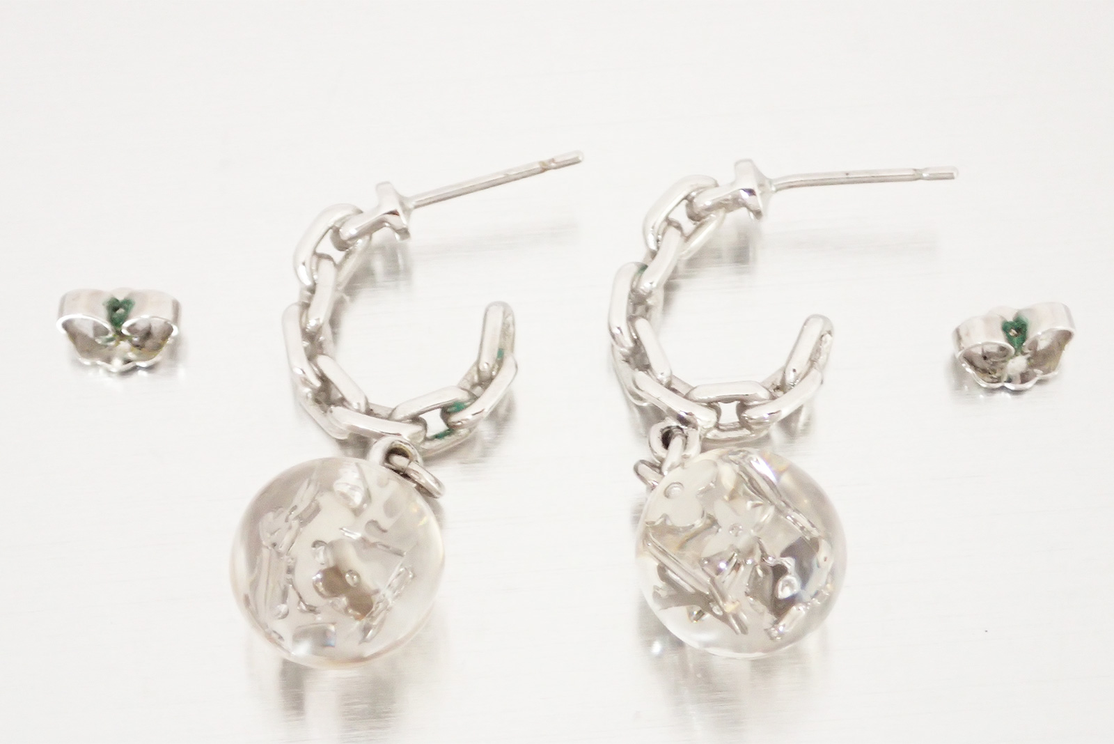 Auth Louis Vuitton Inclusion Chain Link Drop Pierce Earrings Silver