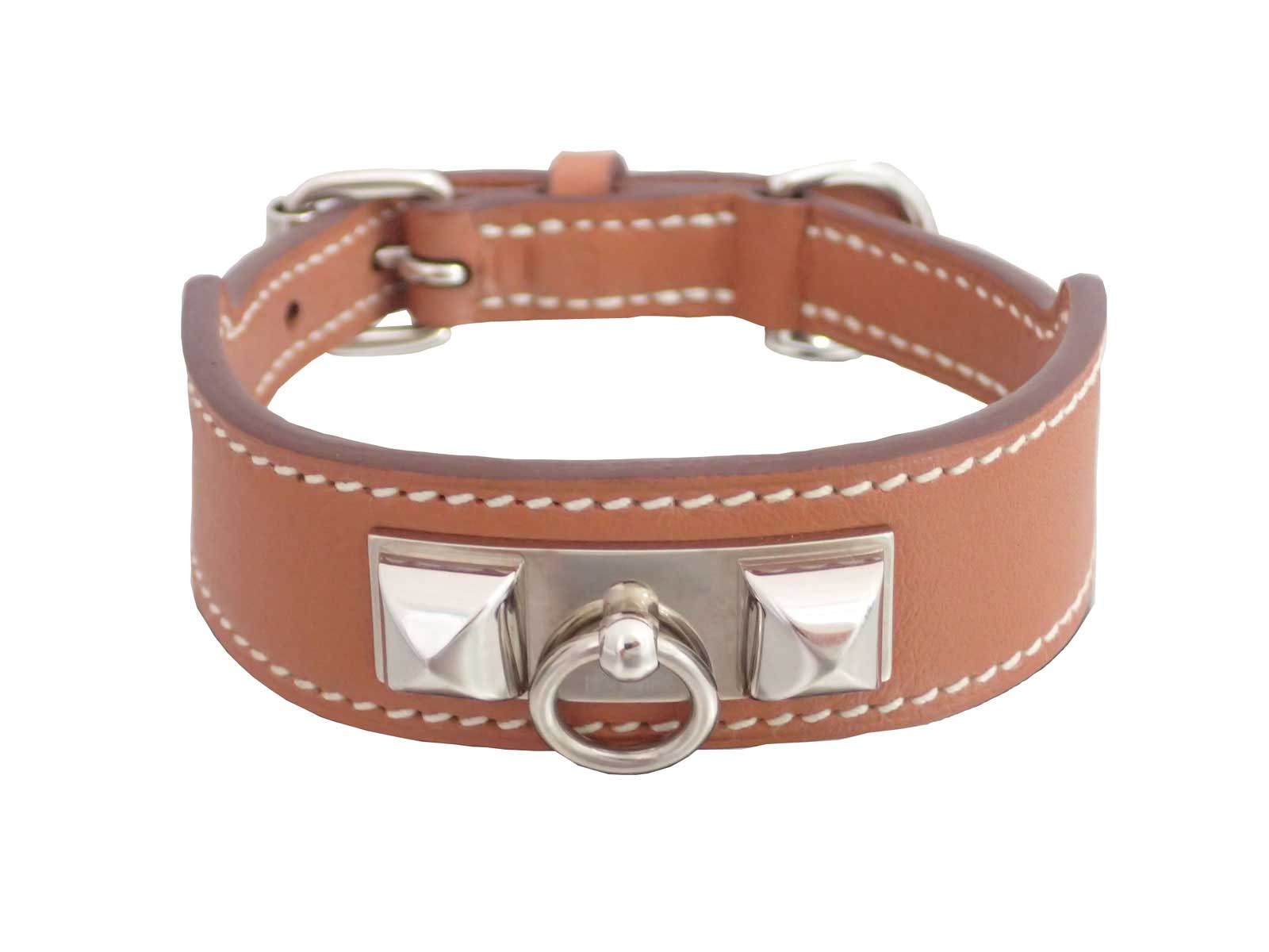 Auth HERMES Collier De Chien Dog Collar XS Brown Leather/Silvertone