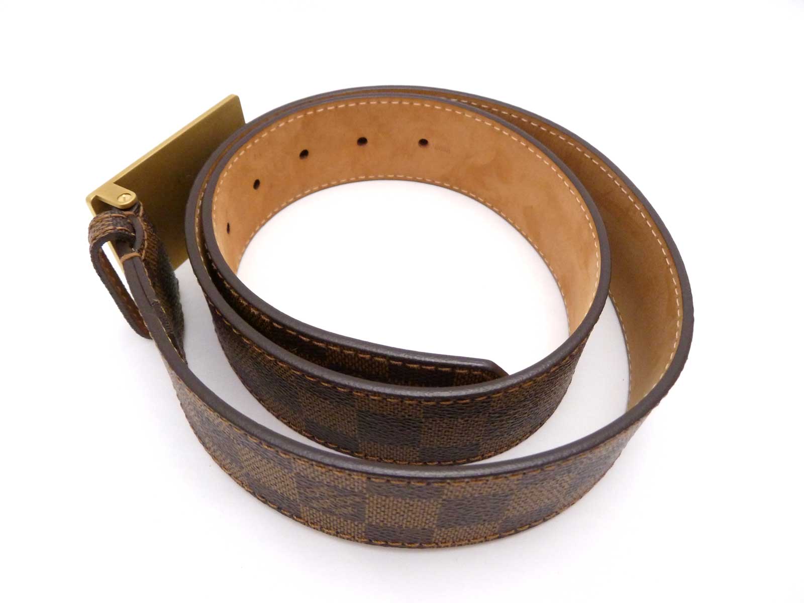 Auth Louis Vuitton Damier Ebene Inventeur Buckle Belt Size: 90/36 Brown - e25388 | eBay