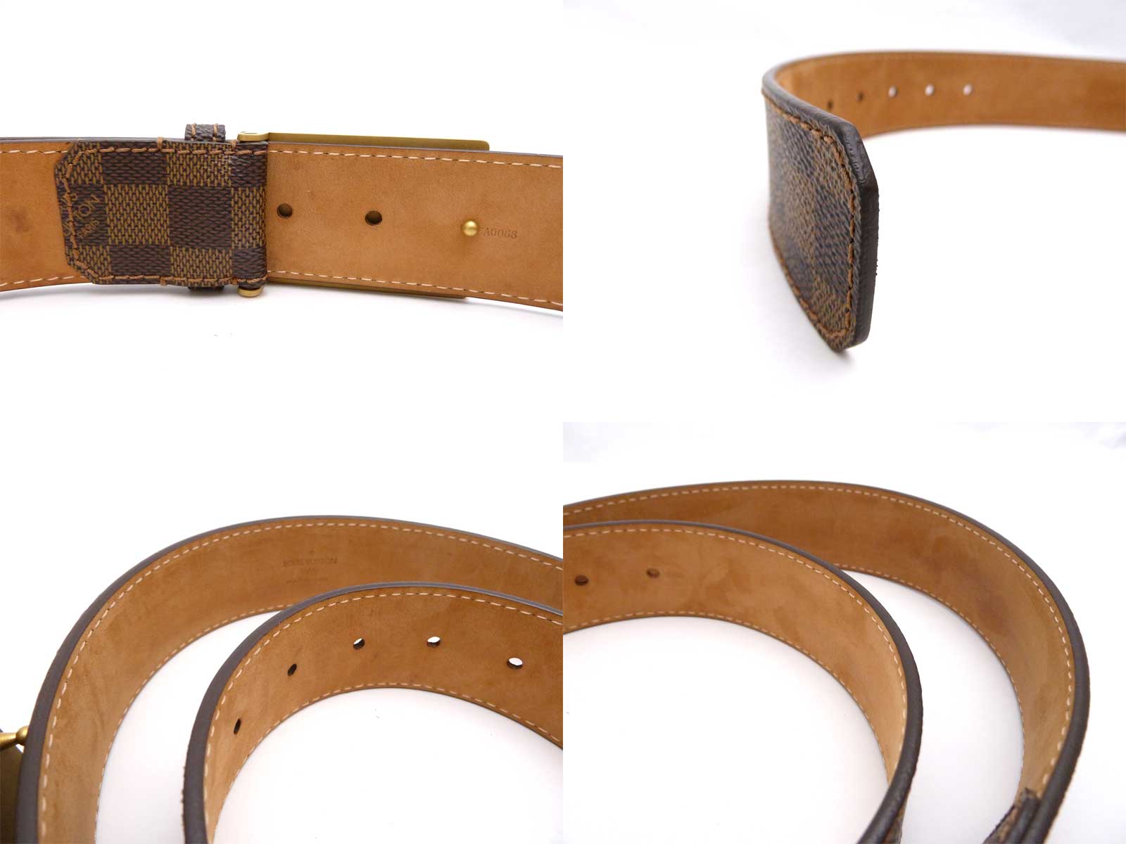 Auth Louis Vuitton Damier Ebene Inventeur Buckle Belt Size: 90/36 Brown - e25388