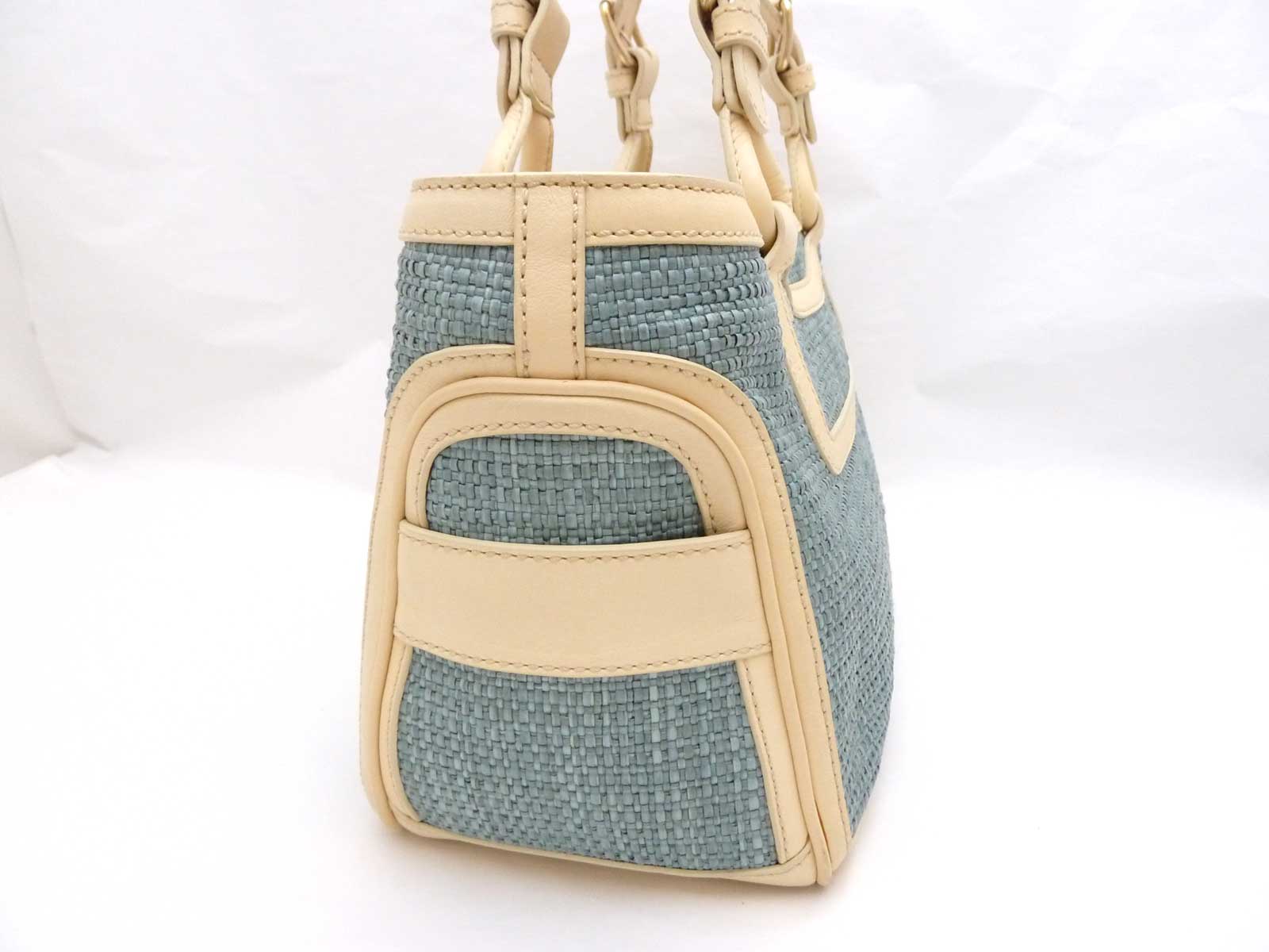 Auth CELINE Boogie Tote Handbag Off White/Light Blue Straw/Leather e26495 eBay