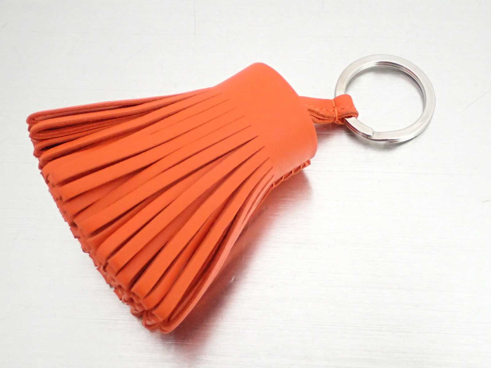 Auth HERMES Carmen Tassel Key Ring Feu Orange Leather e29318 eBay