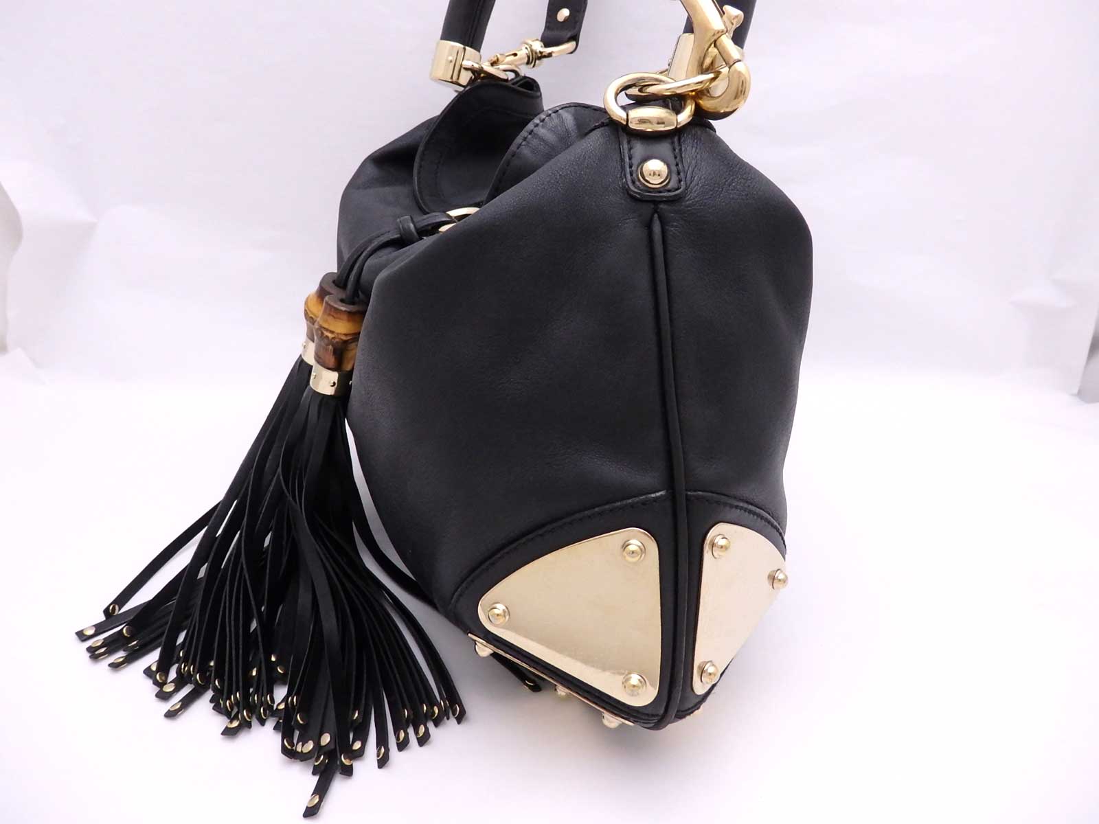 Auth GUCCI Indy Tassel 2-Way Handbag Shoulder Bag Black Leather USED e29348 | eBay