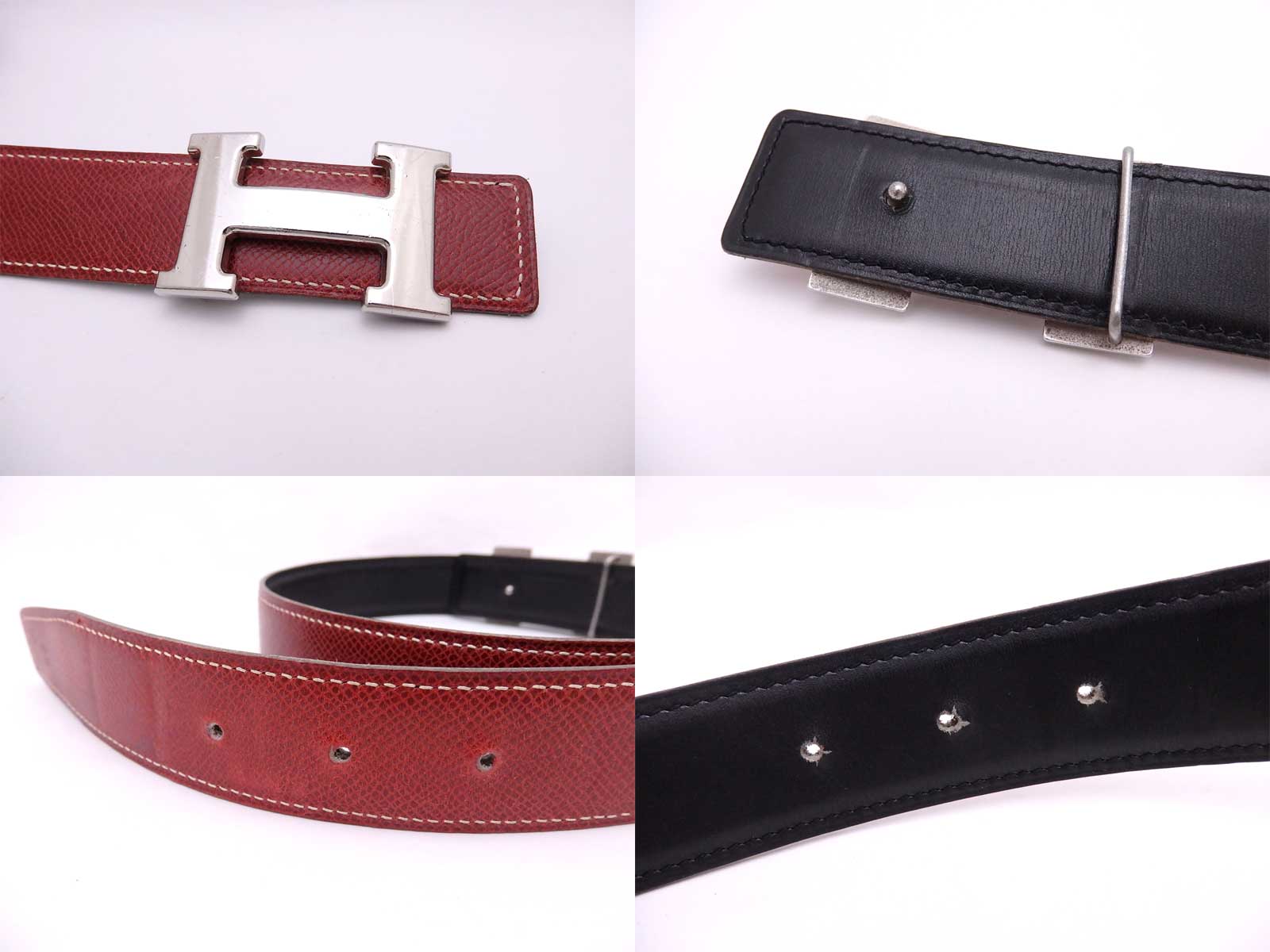 Auth HERMES Constance H Belt Size: 80 Red/Black Leather/Silvertone - e29387 | eBay