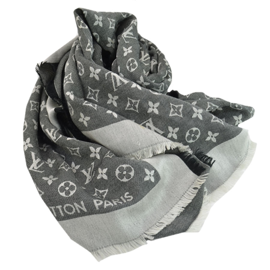 Auth Louis Vuitton Monogram Shine Shawl Stole Scarf Black Silk/Wool M75123 51598 | eBay