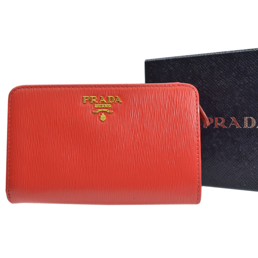Auth PRADA Logo Bifold Wallet Red Leather/Goldtone - 52467f | eBay