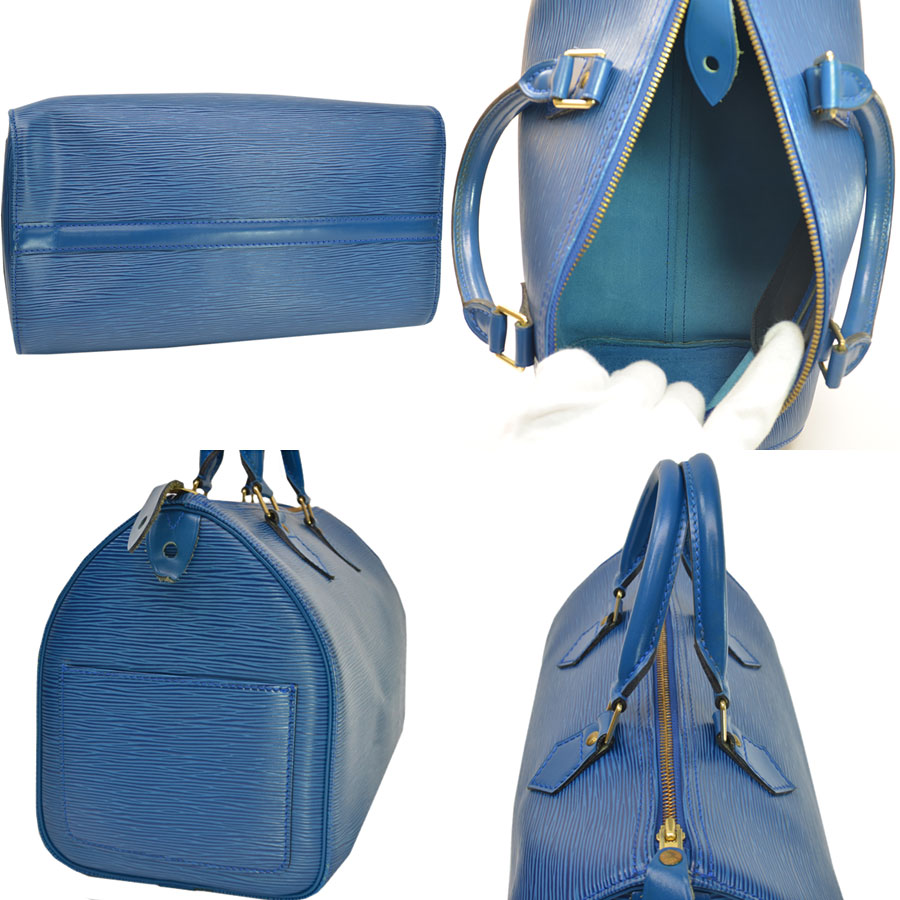 Auth LOUIS VUITTON Epi Speedy 30 Handbag Toledo Blue Epi Leather M43005