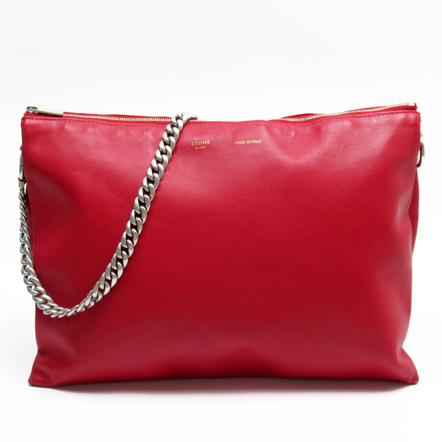 Auth CELINE Trio Chain Shoulder Bag Red Leather/Silvertone - 53432a | eBay