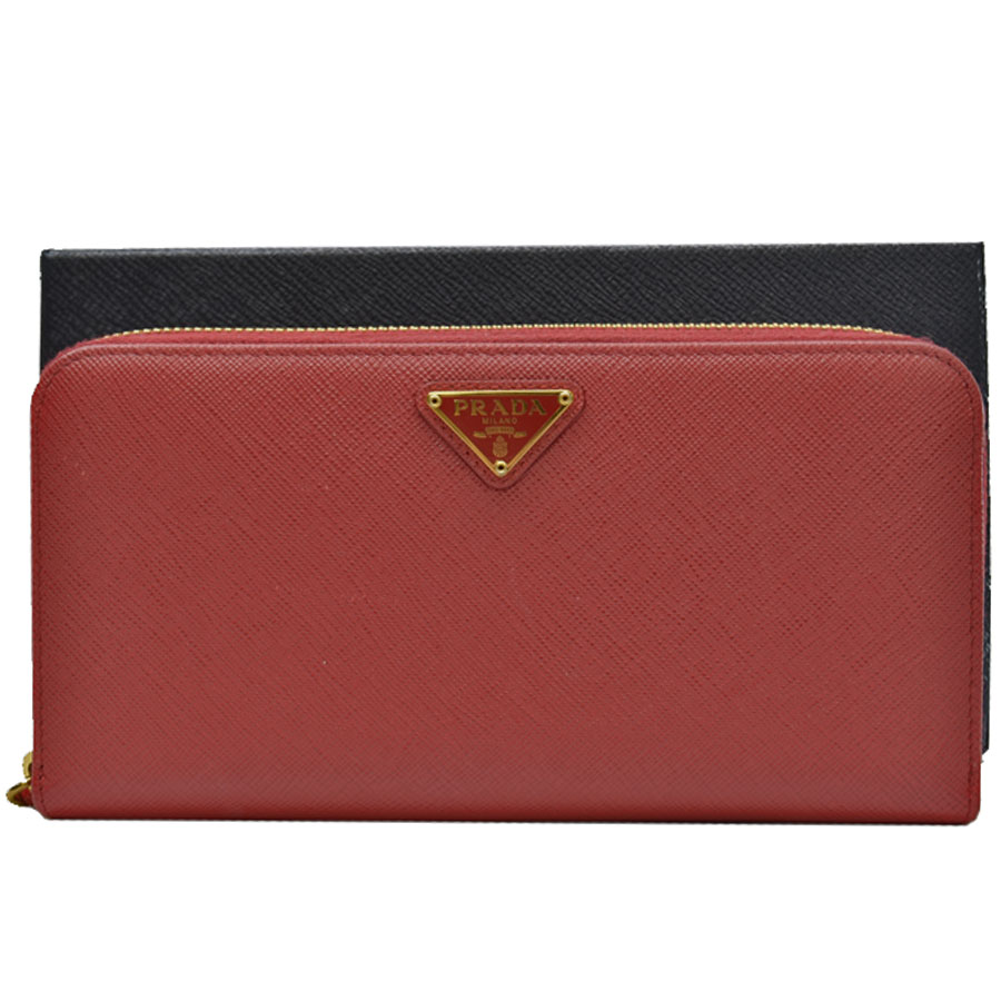 Auth PRADA SAFFIANO TRIANG Zip Around Long Wallet Red Leather 1ML506 -  53498g | eBay