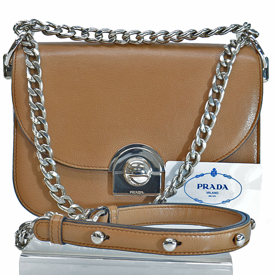 Auth PRADA GLACE'CALF Shoulder Bag Light Brown Leather 1BD030 - 54219a