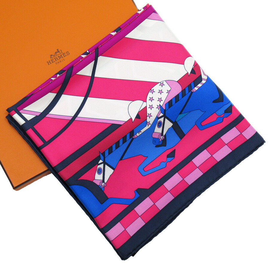 Auth HERMES Carres 90 STEEPLE CHASE Scarf Multicolor 100% Silk - 54357f