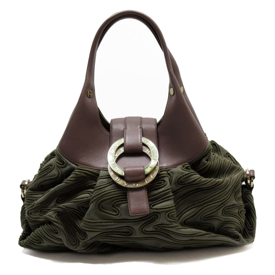 Auth BVLGARI Bulgari Bvlgari Chandra Handbag Green/Brown Canvas/Leather -  54708g | eBay