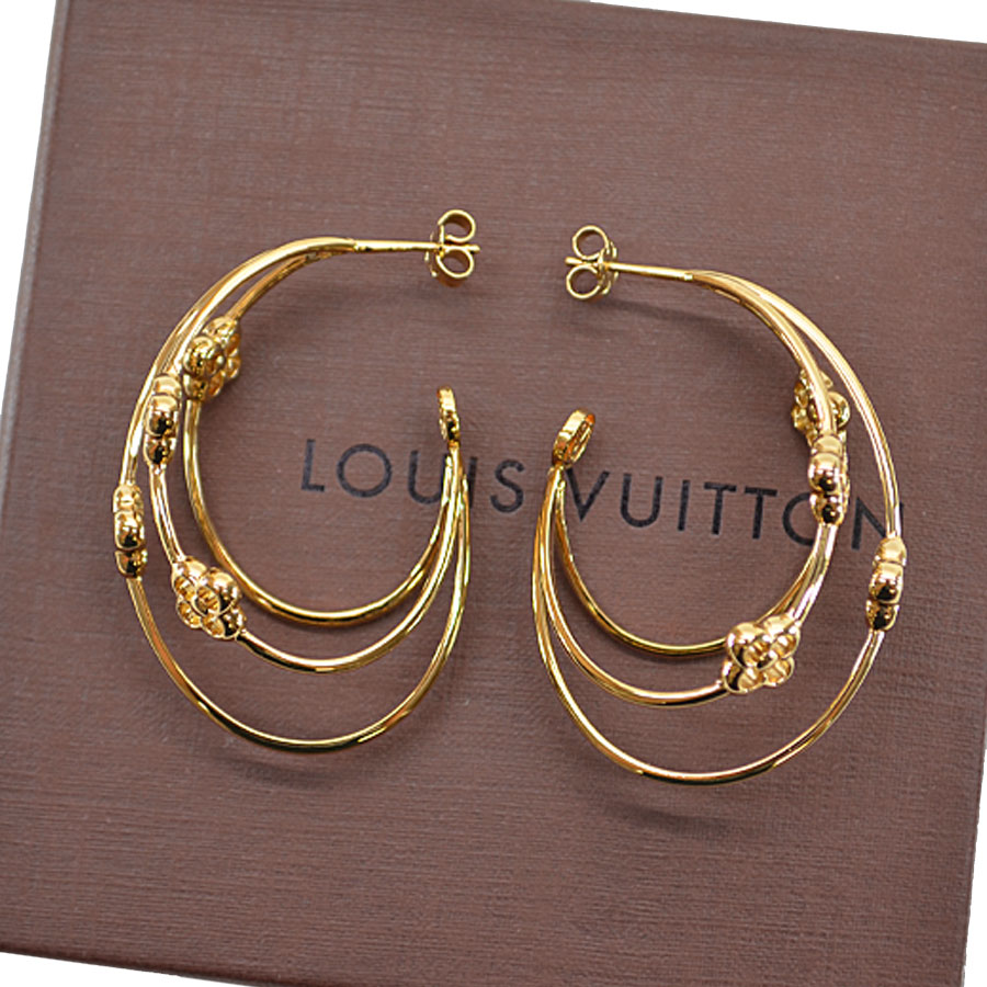 Auth LOUIS VUITTON Hoop Earring Essential V M63199 Silver LE0250 Earrings