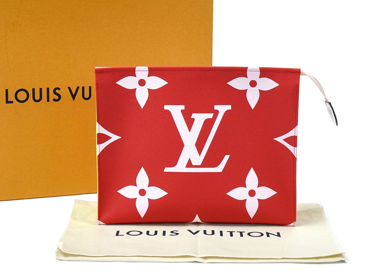 Auth-Louis-Vuitton-Monogram-Giant-Pochette-Toilette-Clutch-Bag-Rouge-Pink-96998