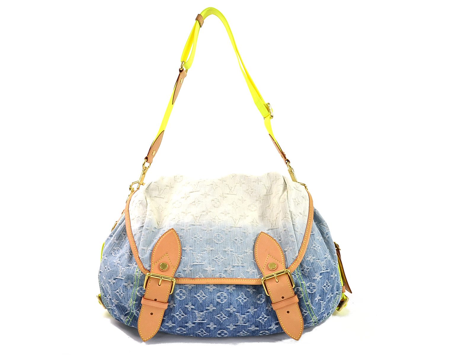 Auth Louis Vuitton Monogram Denim Sunrise Shoulder Bag Blue/Neon Green - 98182a | eBay