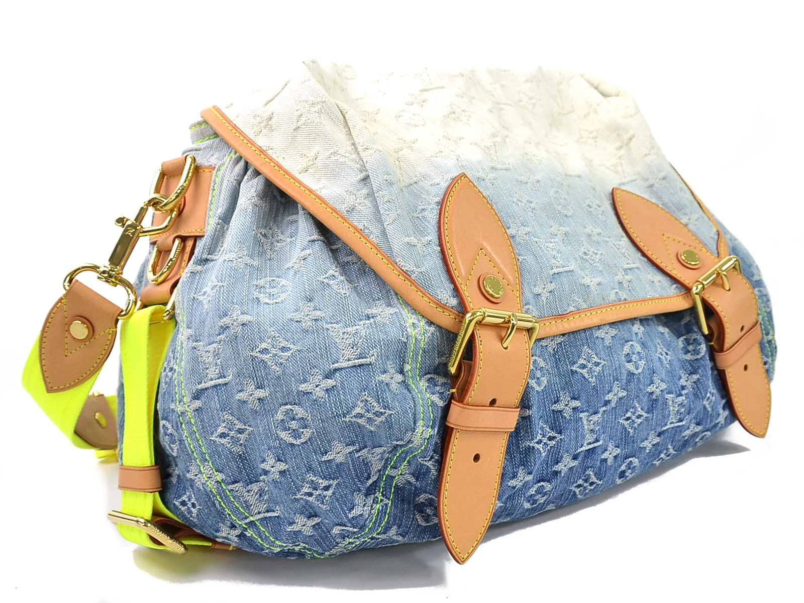 Auth Louis Vuitton Monogram Denim Sunrise Shoulder Bag Blue/Neon Green - 98182a | eBay