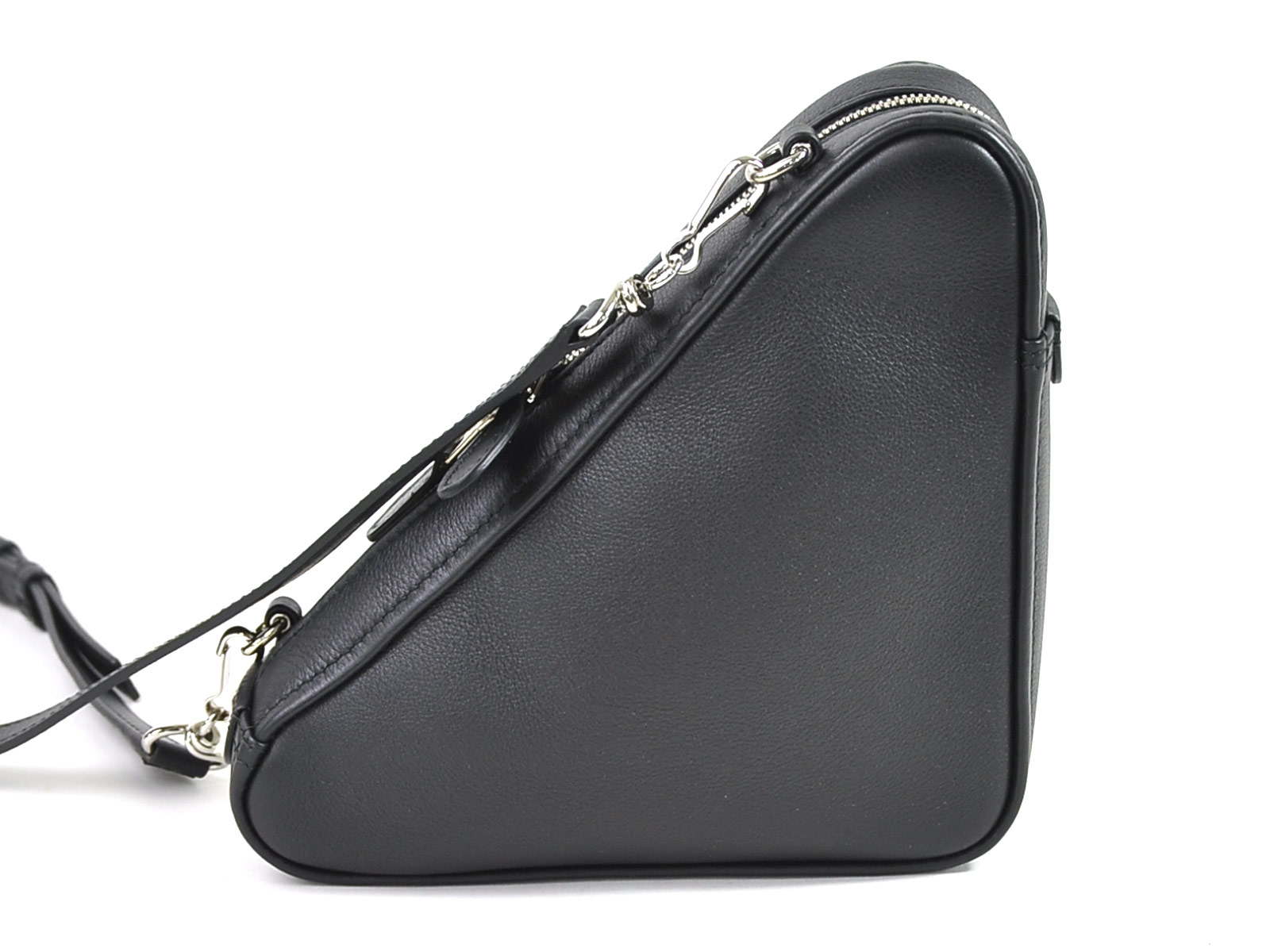 balenciaga black leather triangular grab bag