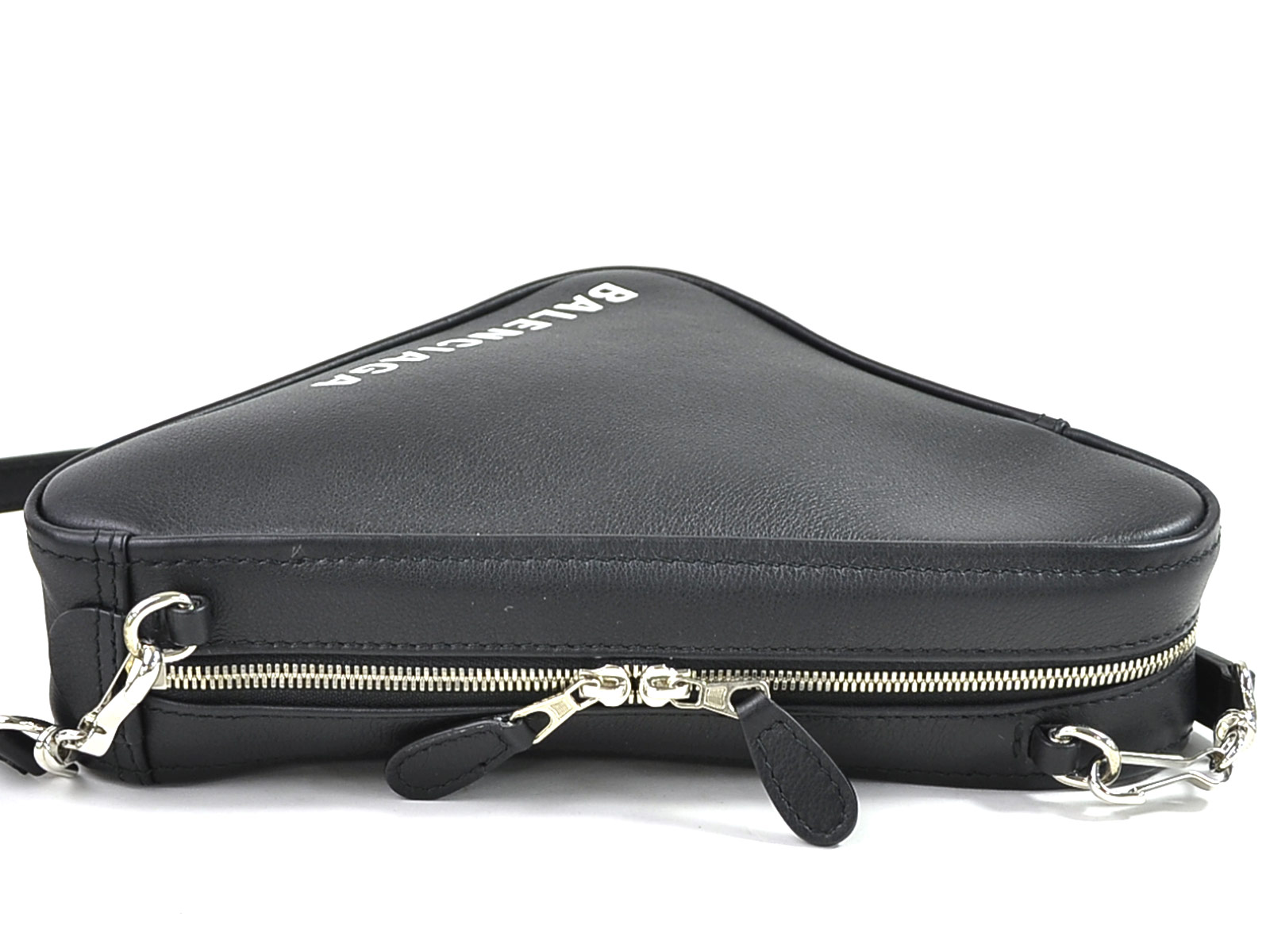 balenciaga black leather triangular grab bag