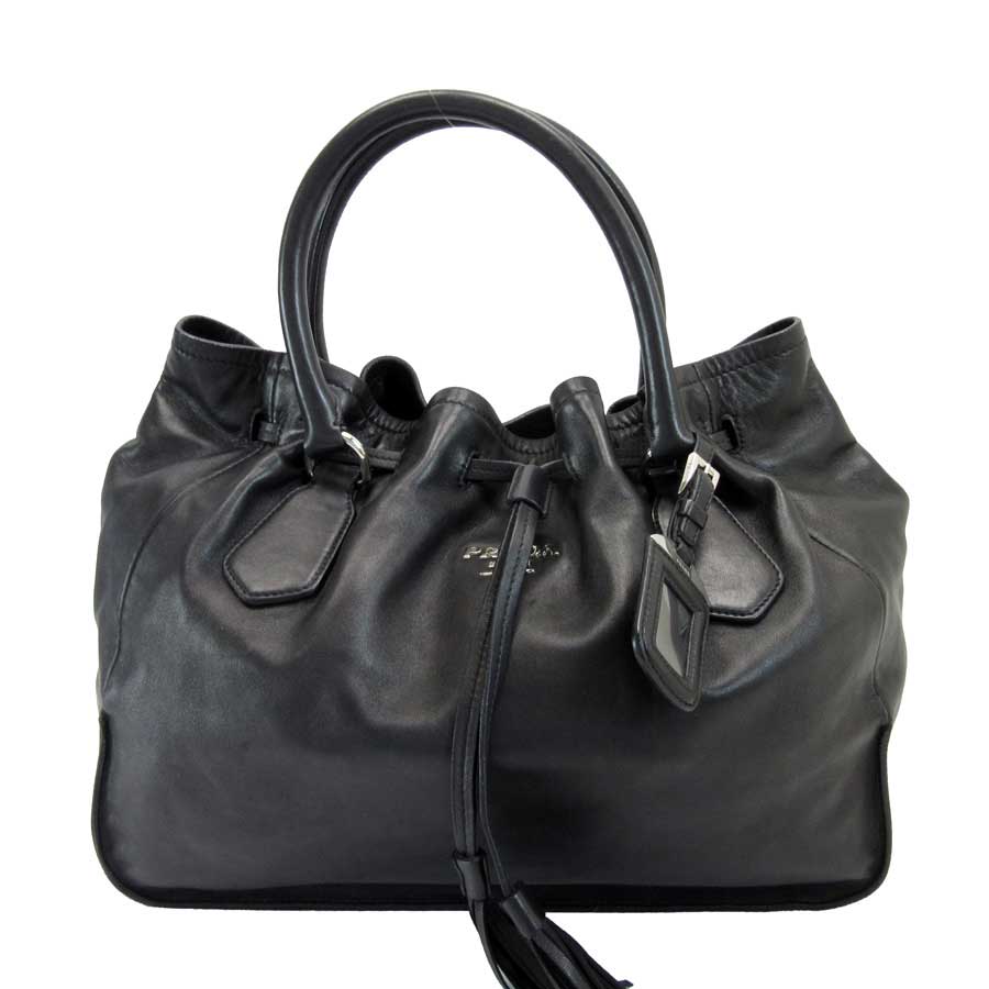 Auth PRADA Drawstring Tassel Handbag Black Leather - a1550 | eBay