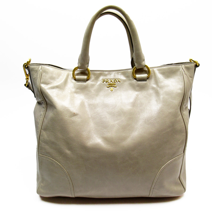 Auth PRADA VITELLO SHINE 2-Way Handbag Shoulder Bag Light Gray - a1673 ...