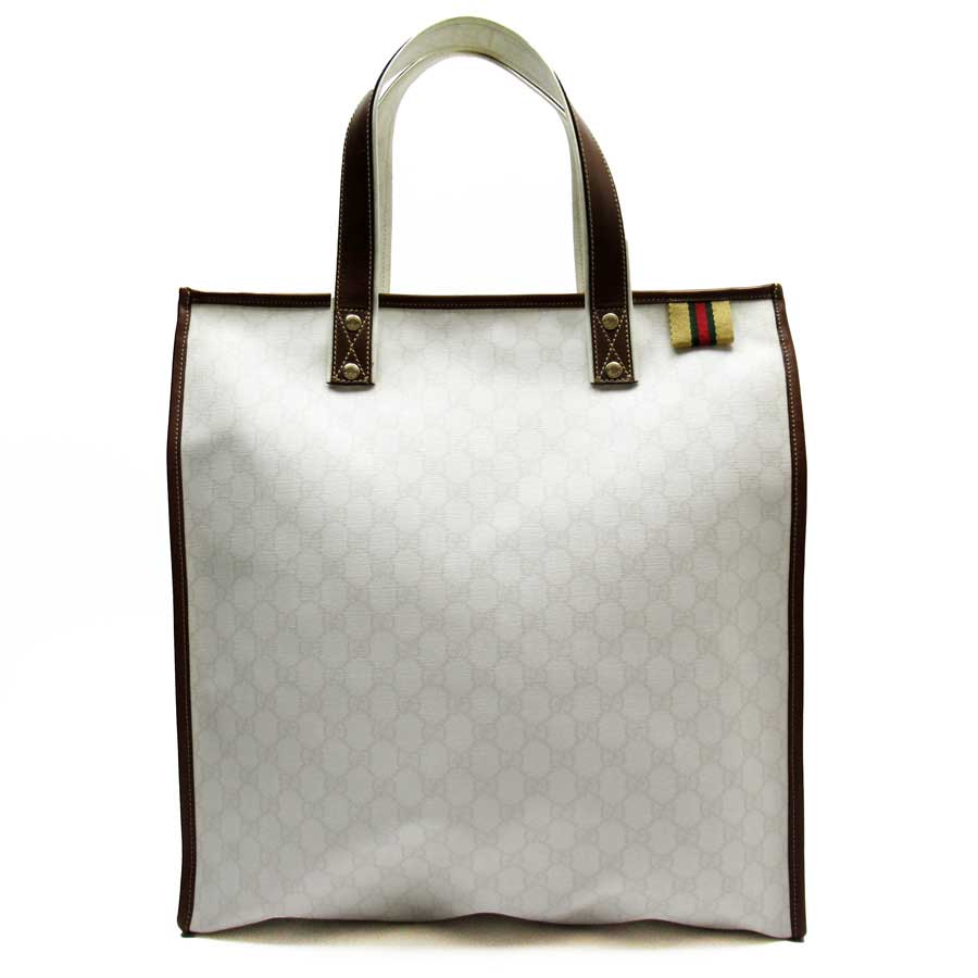 Auth GUCCI GG Supreme Handbag Tote Bag Off White PVC/Leather 233081 - a1764  | eBay