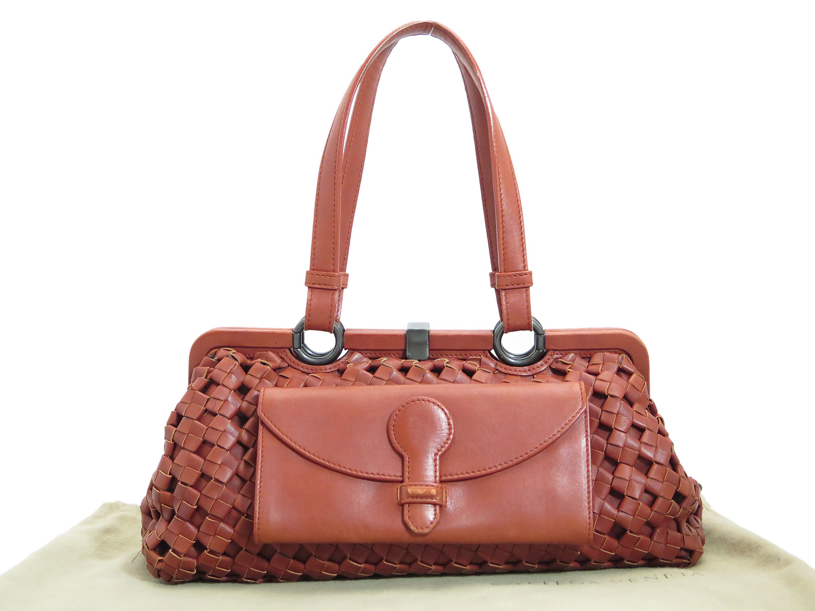 Auth BOTTEGA VENETA Limited Edition Intrecciato Handbag OrangeRed ...