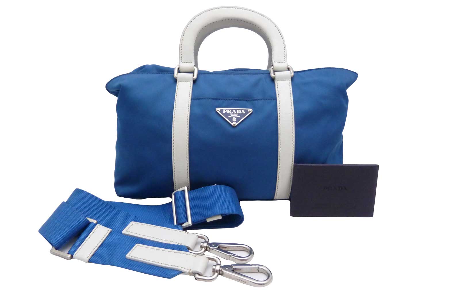 auth prada logos small 2 way handbag shoulder bag cobalt blue ny