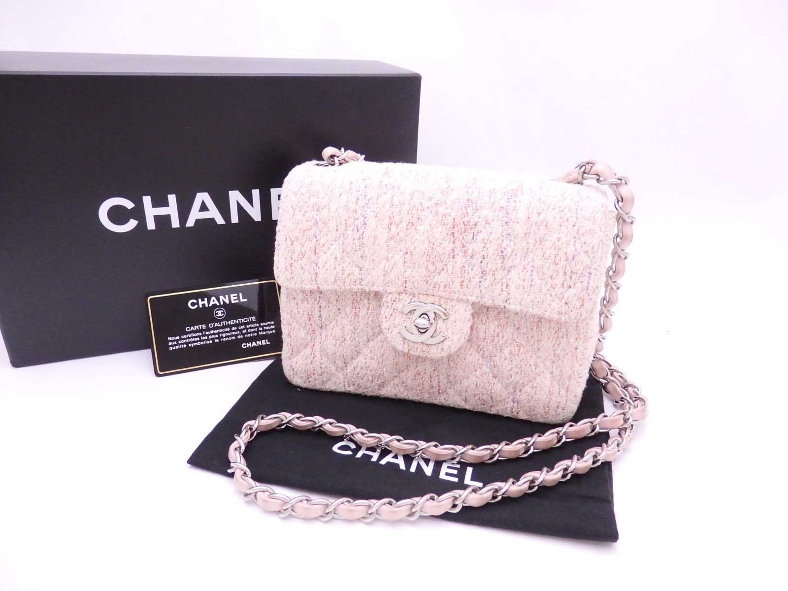 CHANEL Quilted Tweed Mini Matelasse Shoulder Bag Light Pink/Multicolor - e41045 | eBay