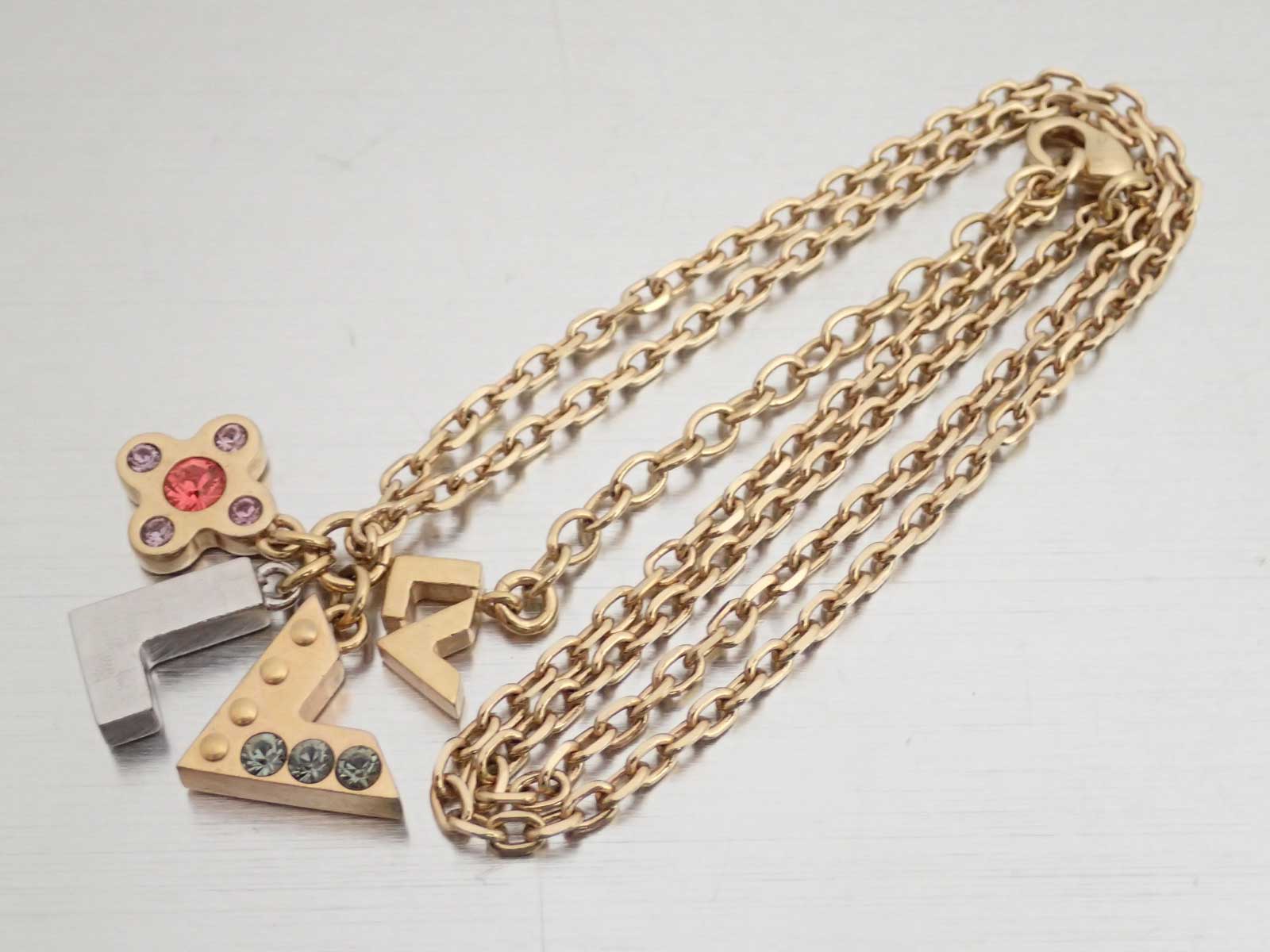 Auth Louis Vuitton LV Letters Chain Necklace Goldtone Rhinestone/Metal - e41736 | eBay