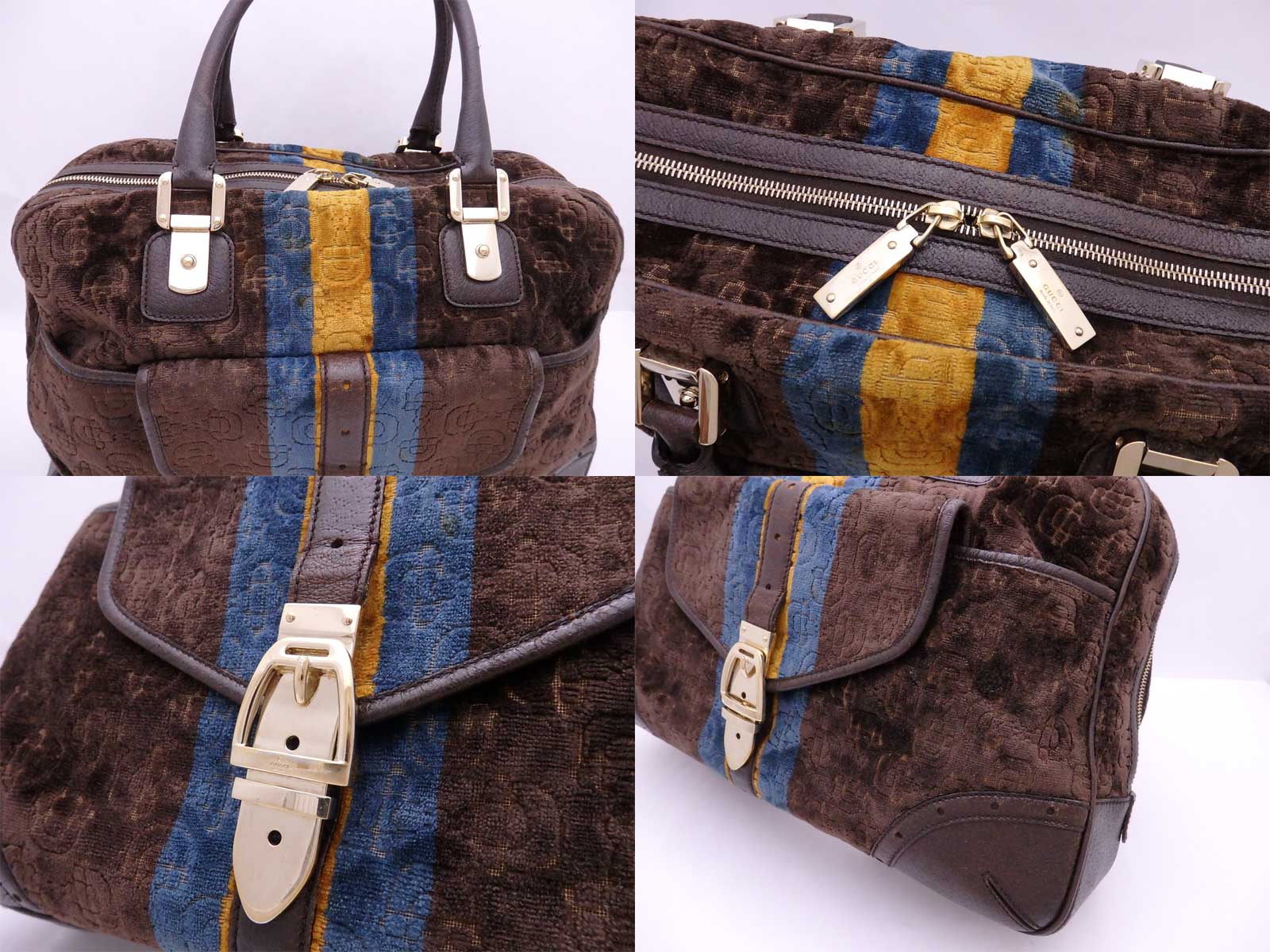 Auth Gucci Shoulder Bag Dark Brown Velour/Leather - e42941 | eBay