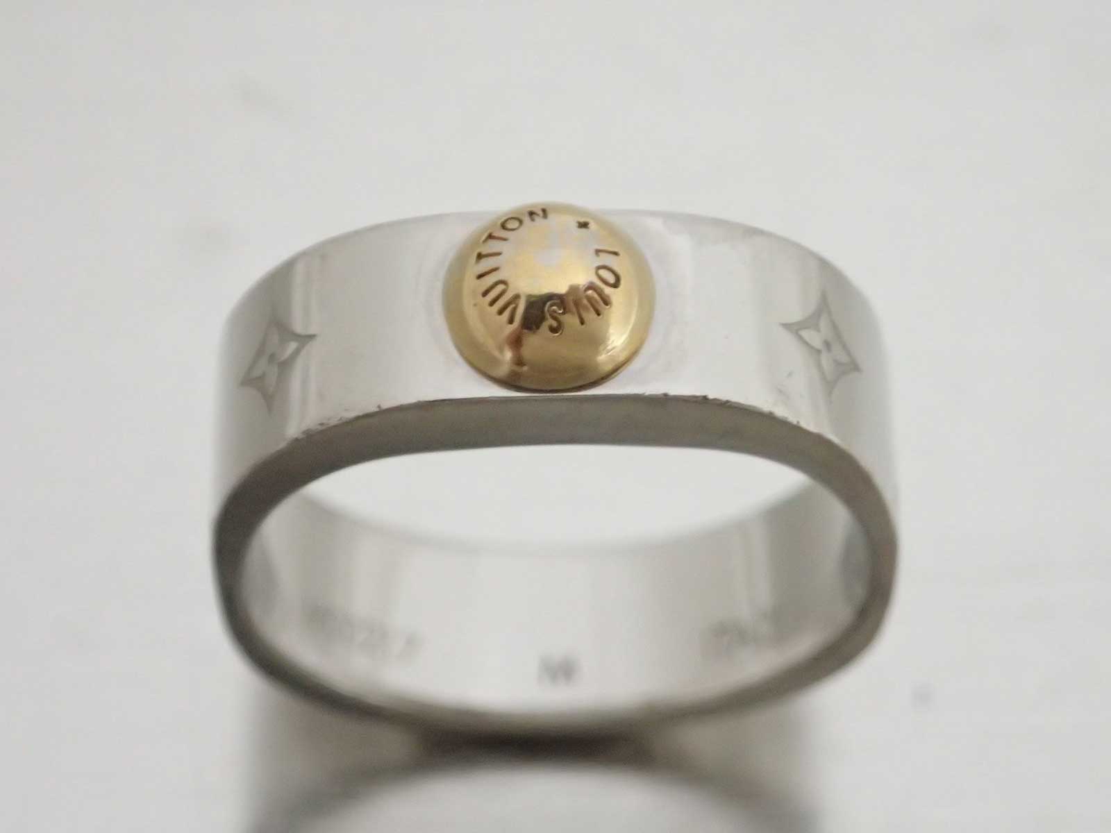 Auth LOUIS VUITTON Burg Nanogram Ring Gold/Silver Metal M00210