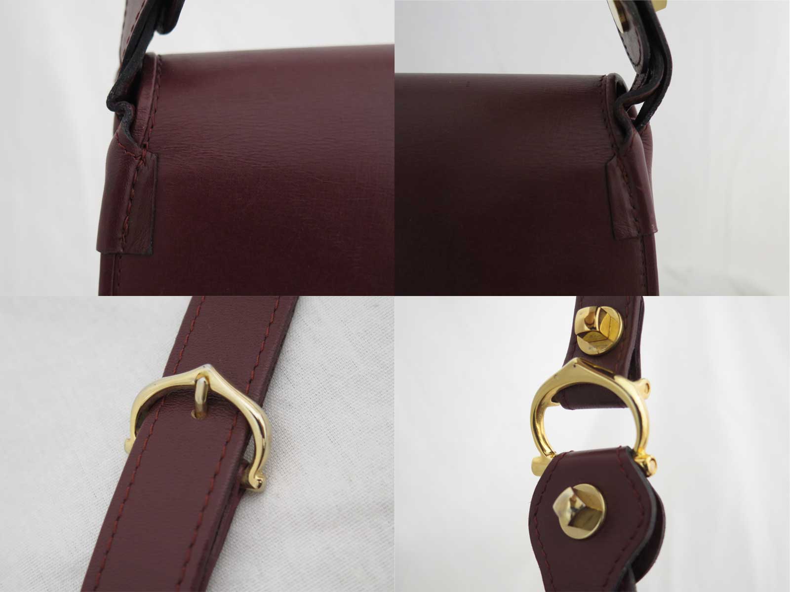 Auth Cartier Must Line Shoulder Bag Burgundy Leather/Goldtone - e43505